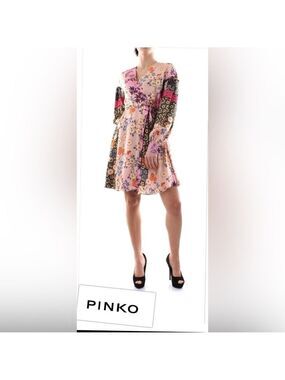 PINKO EU Designer- Draghetta Abito Whimsigoth Boho Patchwork Wrap Dress Size 4